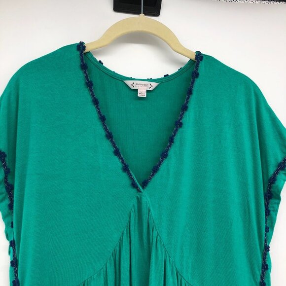 Nanette Lepore Teal Green Short Sleeve Flowy V-Neck yarn trim Blouse size L - Picture 5 of 16